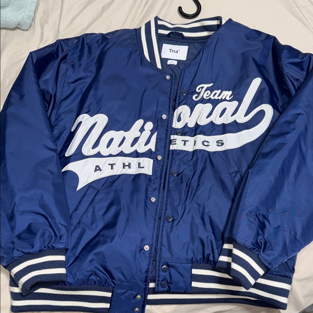 TNA Blue Varsity Jacket with White Accents